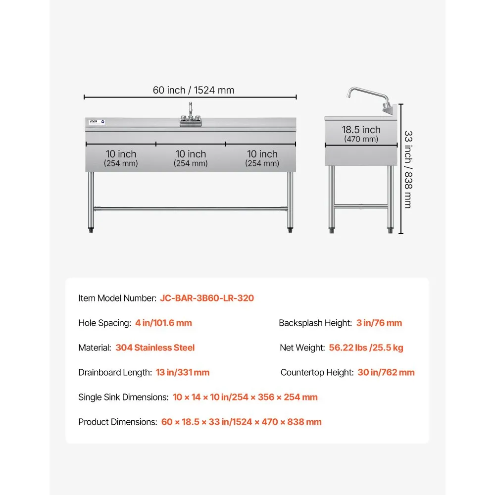 Nerezový trojdrez – s ochranou proti striekajúcej vode, s 2 odkvapkávačmi, rozmer 1524 x 470 x 838 mm – Obrázok 7