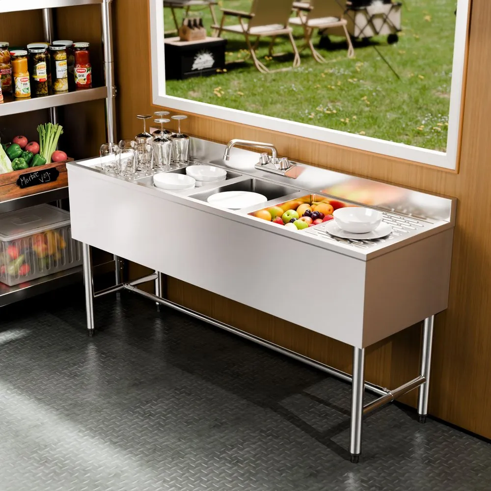 Nerezový trojdrez – s ochranou proti striekajúcej vode, s 2 odkvapkávačmi, rozmer 1524 x 470 x 838 mm – Obrázok 6
