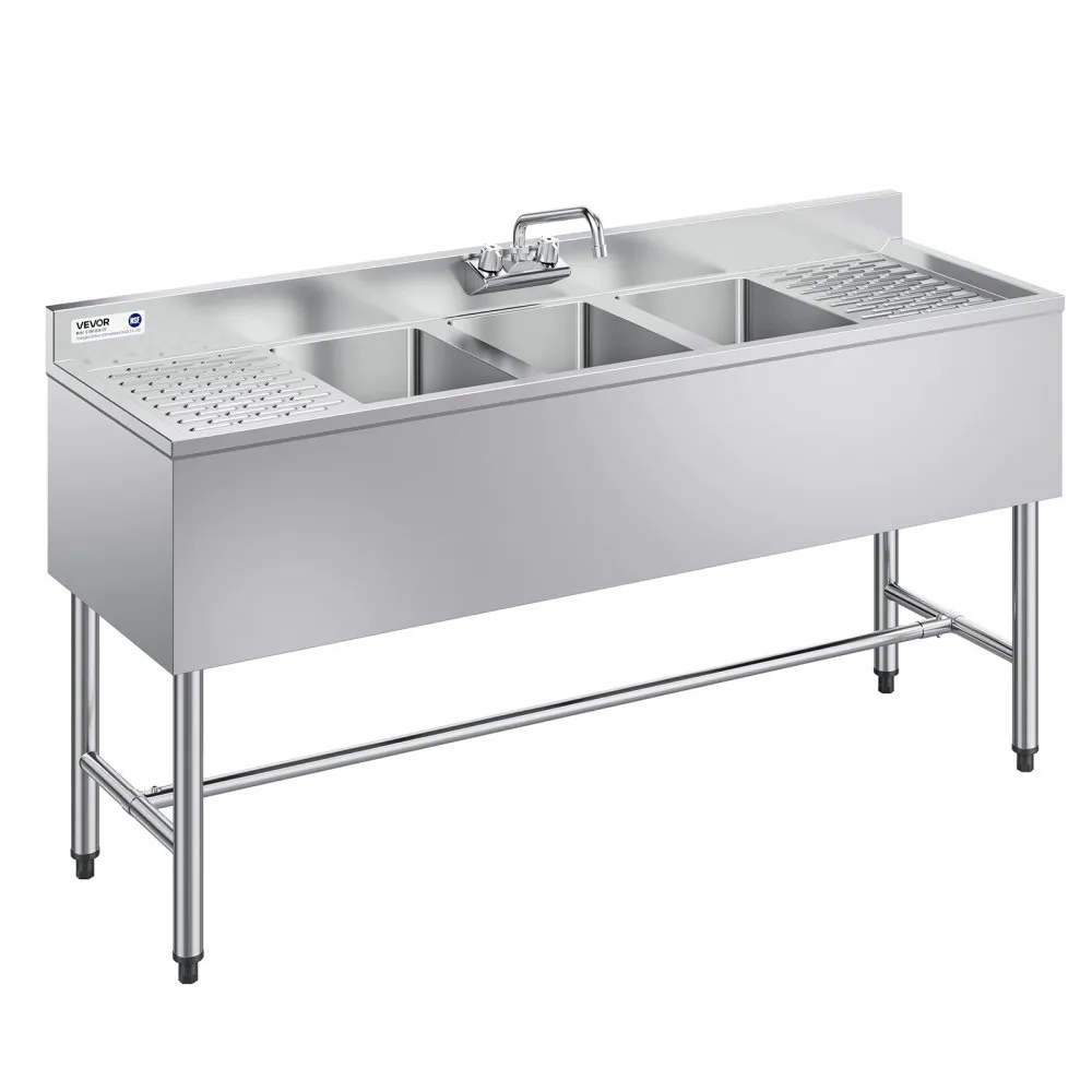 Nerezový trojdrez – s ochranou proti striekajúcej vode, s 2 odkvapkávačmi, rozmer 1524 x 470 x 838 mm