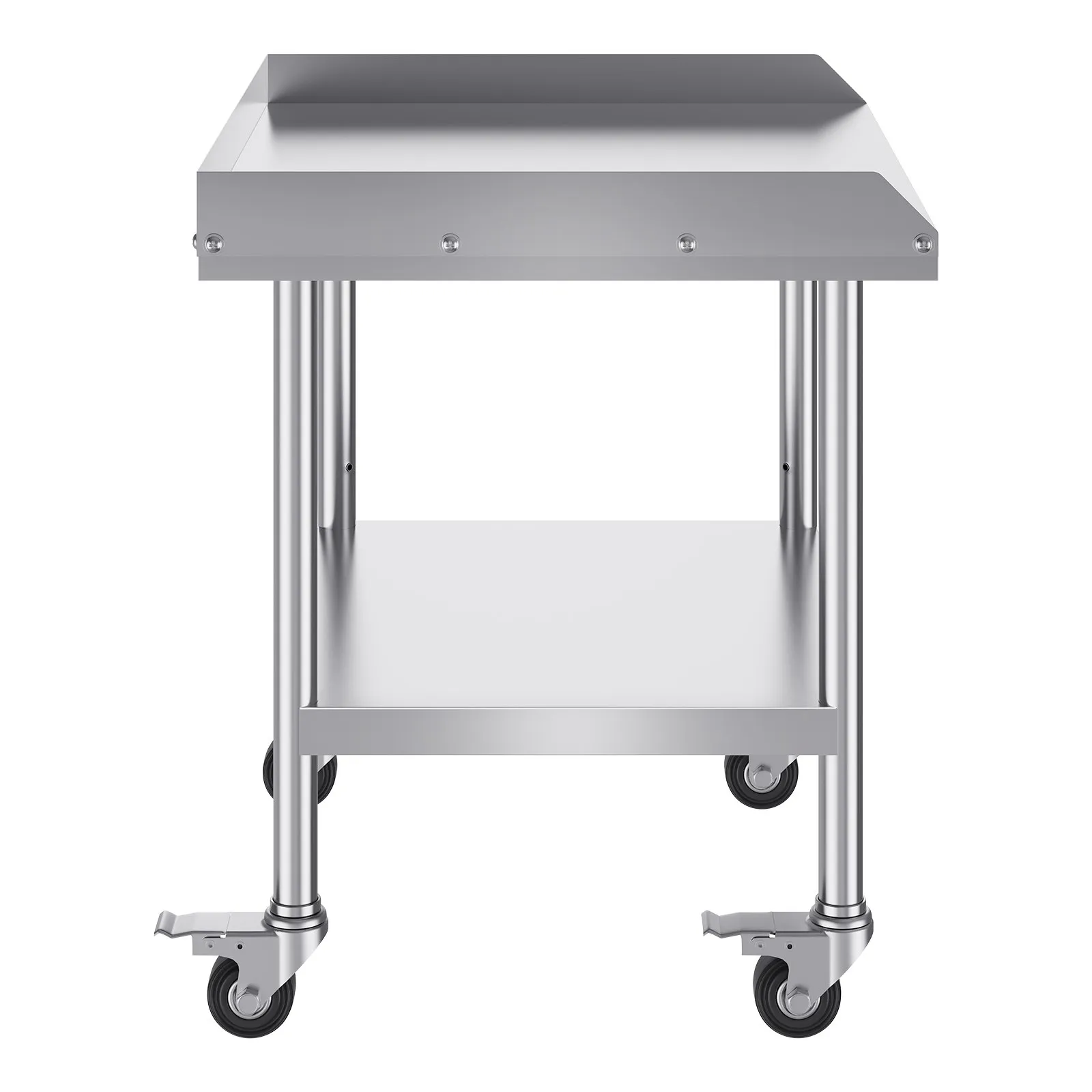 Nerezový pracovný stôl - so 4 kolieskami, otočné kolieska, 3-stranná ochrana proti striekaniu, rozmery 610 x 711 x 762 mm, na prípravu jedla, do reštaurácií – Obrázok 2