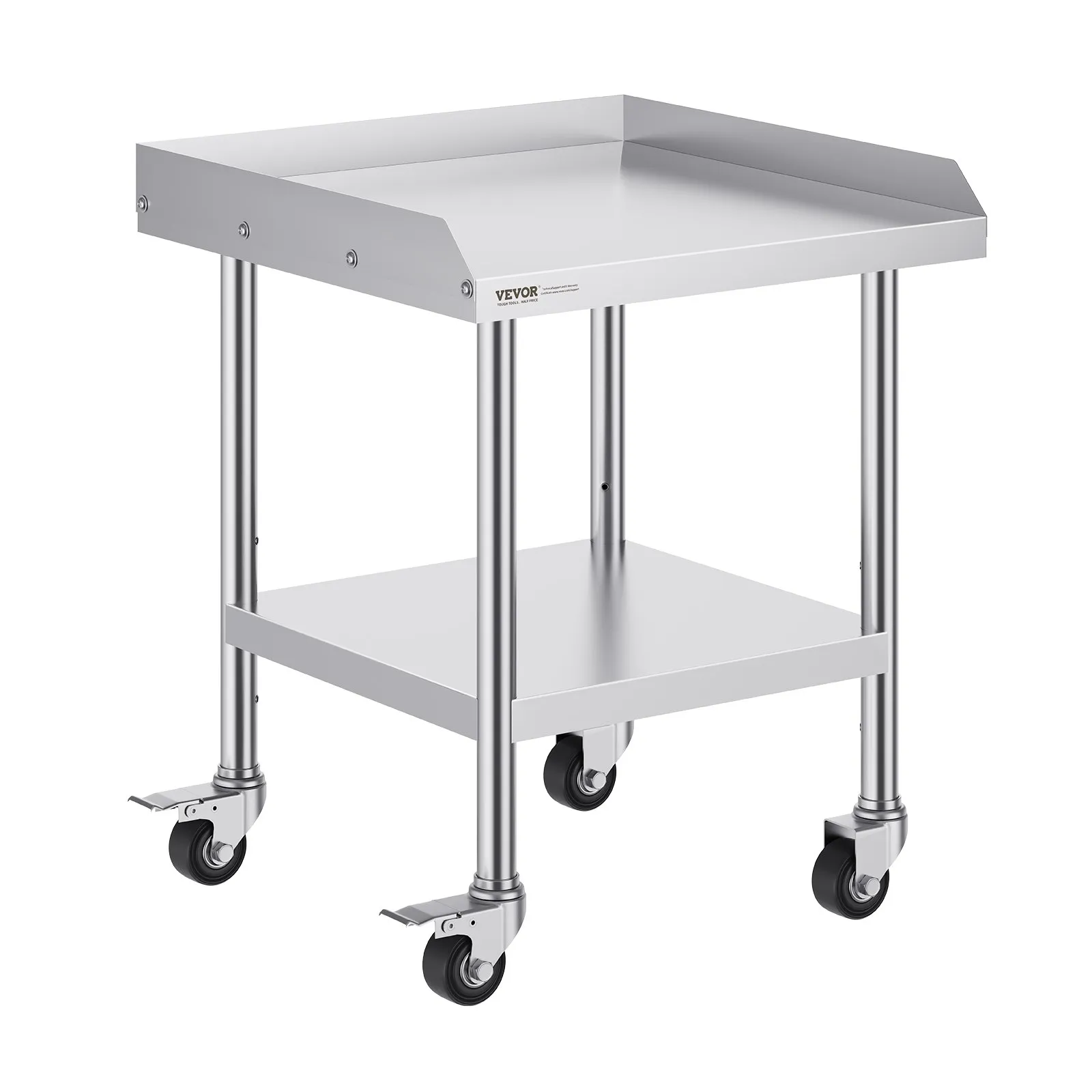 Nerezový pracovný stôl - komerčný, so 4 kolieskami, 3-stranná ochrana proti striekaniu, rozmery 610 x 610 x 762 mm, na prípravu jedál, do reštaurácií – Obrázok 2