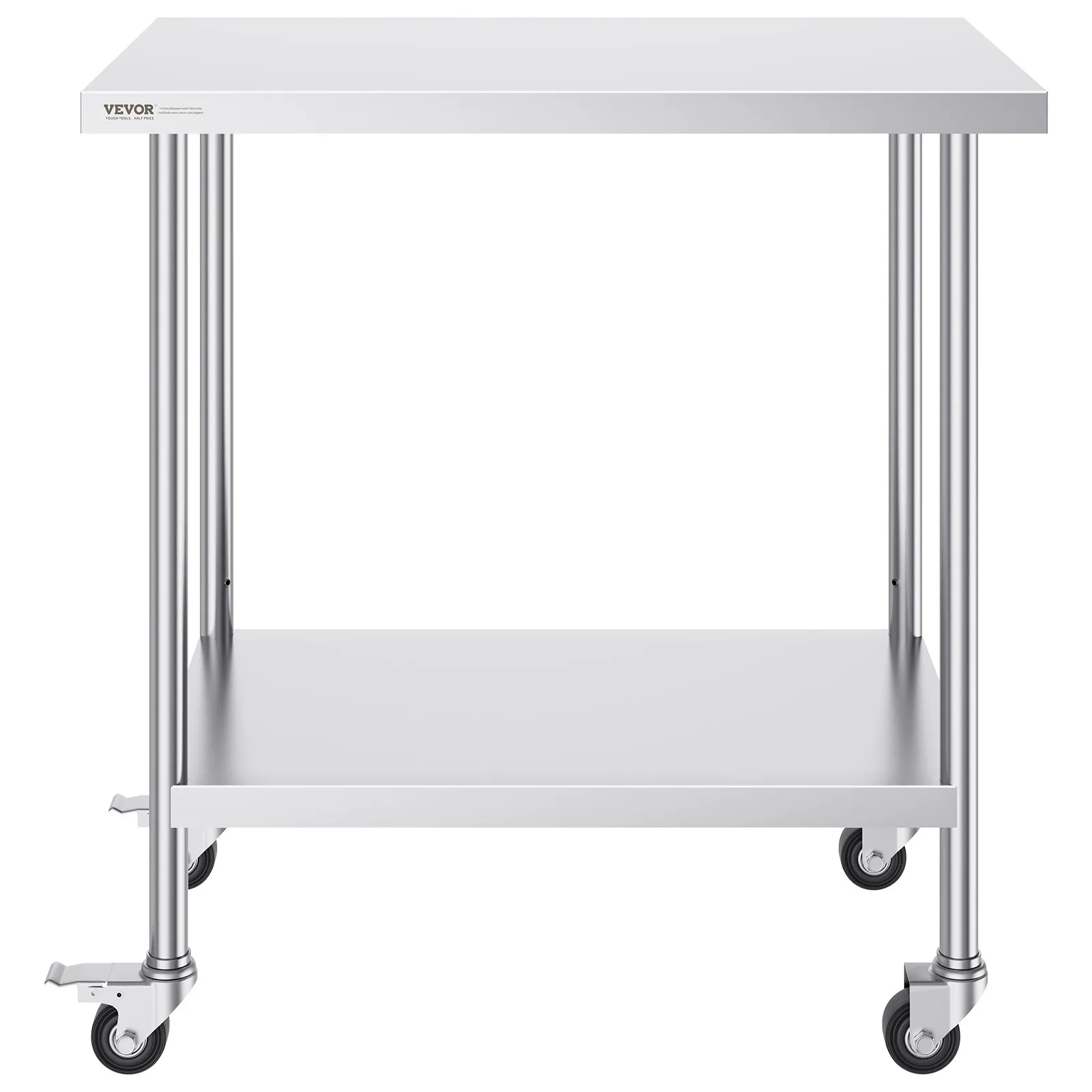 Nerezový pracovný stôl - so 4 kolieskami, 3 nastaviteľné výšky, rozmery 610 x 914 x 954,6 mm, na prípravu jedla, pre komerčné kuchyne a reštaurácie – Obrázok 2