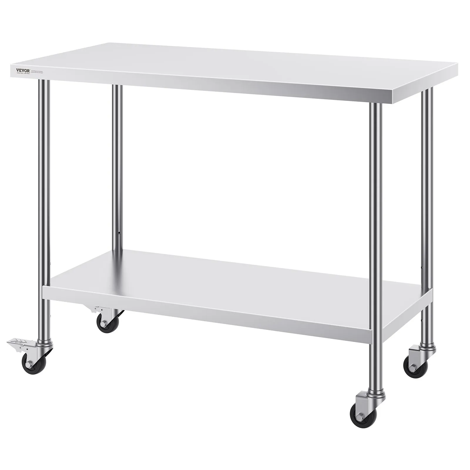 Nerezový pracovný stôl - kuchynský stôl na kolieskach, 3 nastaviteľné výšky, robustný, rozmery 610 x 1219 x 954,6 mm, na prípravu jedál, pre komerčné kuchyne a reštaurácie – Obrázok 2