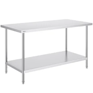 Nerezový pracovný stôl - robustný kovový, 3 nastaviteľné výškové úrovne, rozmery 762 x 1524 x 864 mm, komerčná pracovná stanica do kuchyne, garáže, reštaurácie a záhrady