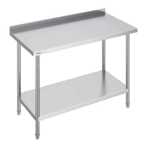 Nerezový pracovný stôl - komerčný, robustný kovový, výškovo nastaviteľný, rozmery 610 x 1219 x 914 mm, na prípravu jedál, pre reštaurácie, domácnosti a hotely