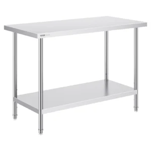 Nerezový pracovný stôl - robustný, komerčná pracovná stanica, 3 nastaviteľné výškové úrovne, rozmery 610 x 1219 x 864 mm, do kuchyne, garáže, reštaurácie a záhrady