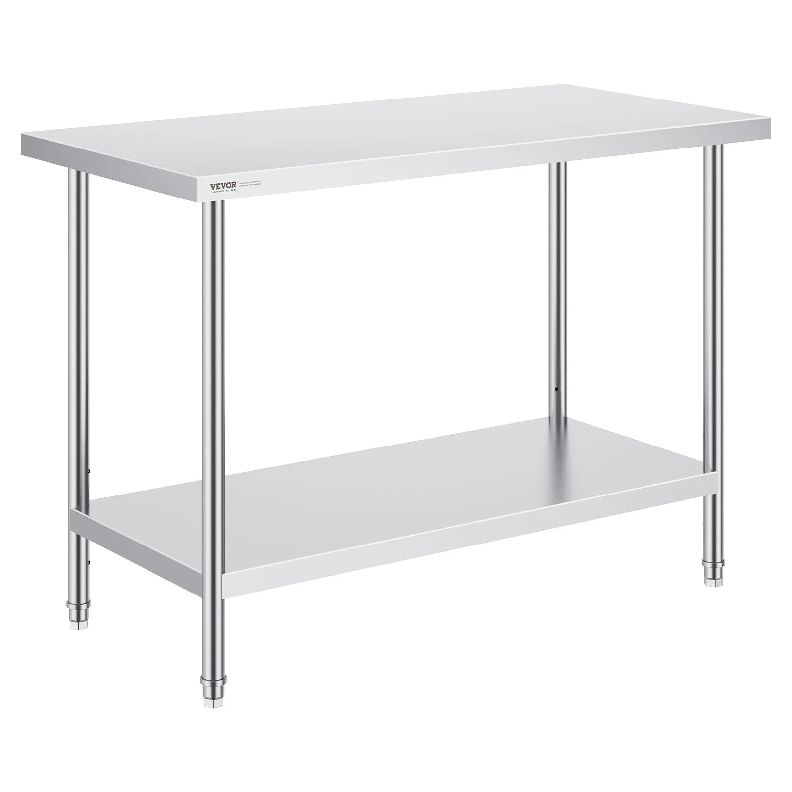 Nerezový pracovný stôl - robustný, komerčná pracovná stanica, 3 nastaviteľné výškové úrovne, rozmery 610 x 1219 x 864 mm, do kuchyne, garáže, reštaurácie a záhrady