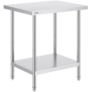 Nerezový pracovný stôl - robustný kovový, 3 nastaviteľné výškové úrovne, rozmery 610 x 762 x 864 mm, nosnosť 318 kg, komerčné pracovné miesto do kuchyne, reštaurácie a záhrady