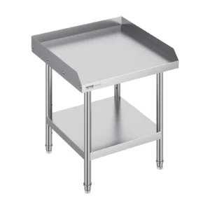Nerezový pracovný stôl - komerčný, 3-stranná ochrana proti striekaniu, výškovo nastaviteľný, rozmery 610 x 610 x 660 mm, na prípravu jedál, pre hotely
