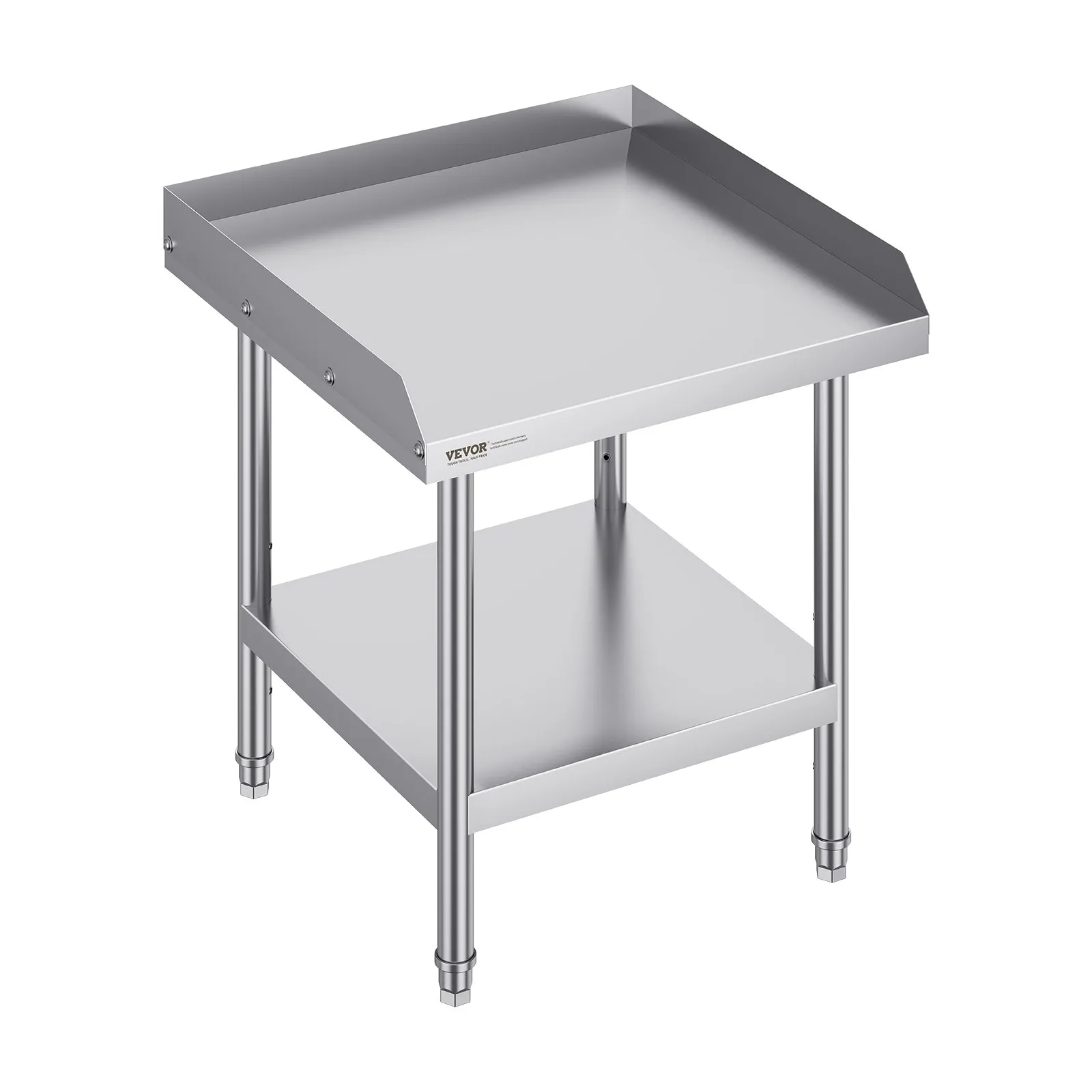 Nerezový pracovný stôl - komerčný, 3-stranná ochrana proti striekaniu, výškovo nastaviteľný, rozmery 610 x 610 x 660 mm, na prípravu jedál, pre hotely