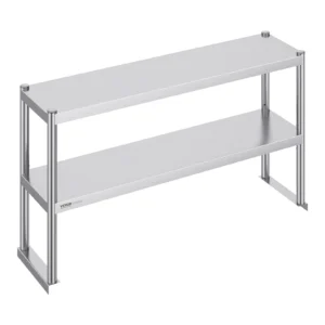 Nerezová regálová nadstavba - dvojitá, dvojúrovňová, výškovo nastaviteľná, rozmery 305 x 1219 mm, na prípravný stôl, do kuchyne, reštaurácie a dielne