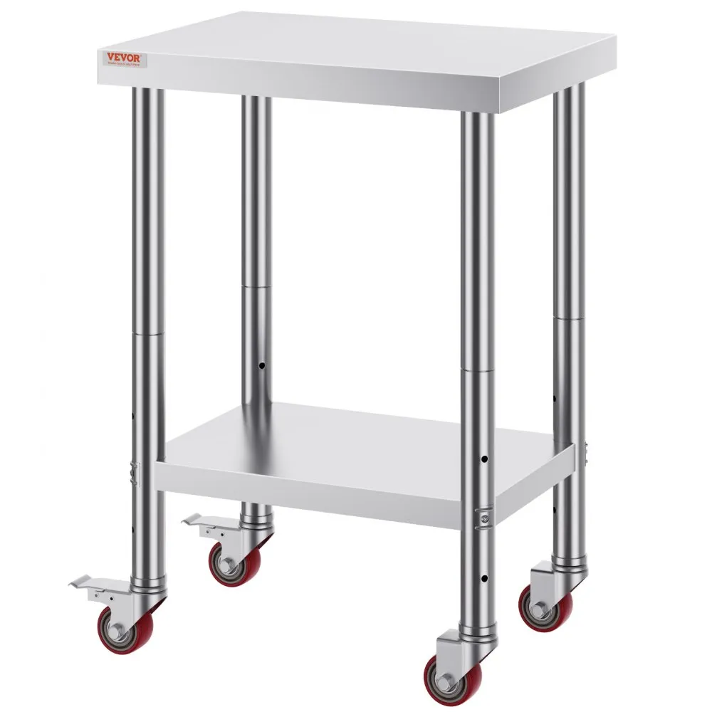 Nerezový pracovný stôl - cateringový, rozmery 609,6 x 457,2 x 863,6 mm, nosnosť 100 kg, na prípravu jedla, komerčný – Obrázok 2