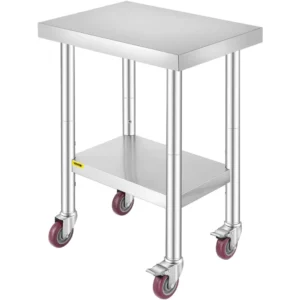 Nerezový pracovný stôl - cateringový, rozmery 609,6 x 457,2 x 863,6 mm, nosnosť 100 kg, na prípravu jedla, komerčný