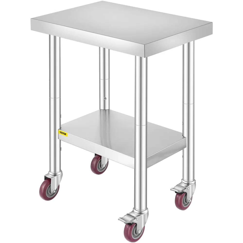 Nerezový pracovný stôl - cateringový, rozmery 609,6 x 457,2 x 863,6 mm, nosnosť 100 kg, na prípravu jedla, komerčný