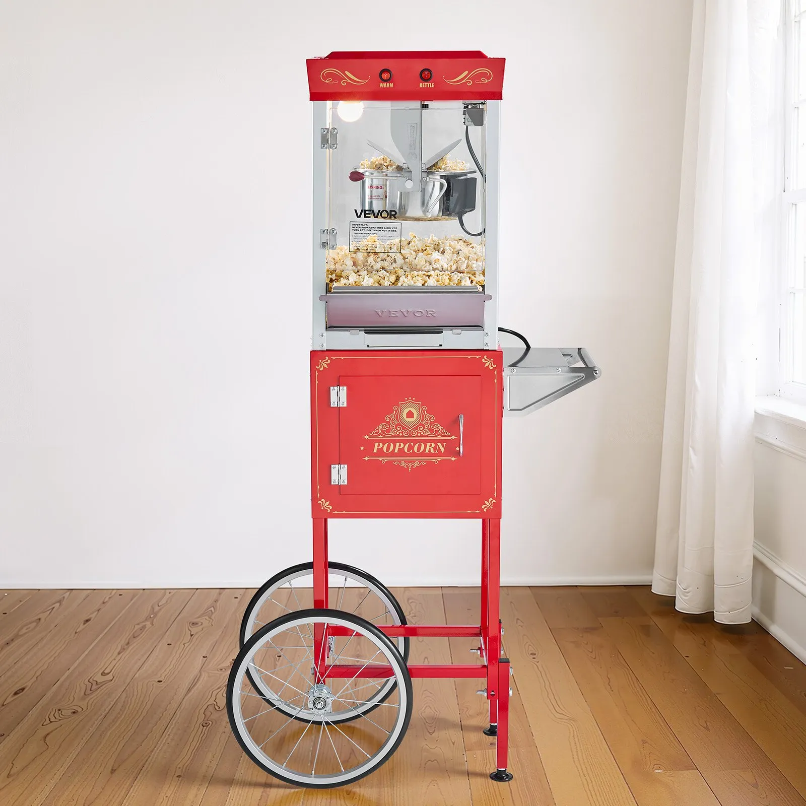 Štýlový stroj na popcorn s vozíkom — červený, 800 W – Obrázok 6