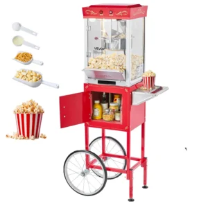 Štýlový stroj na popcorn s vozíkom — červený, 800 W