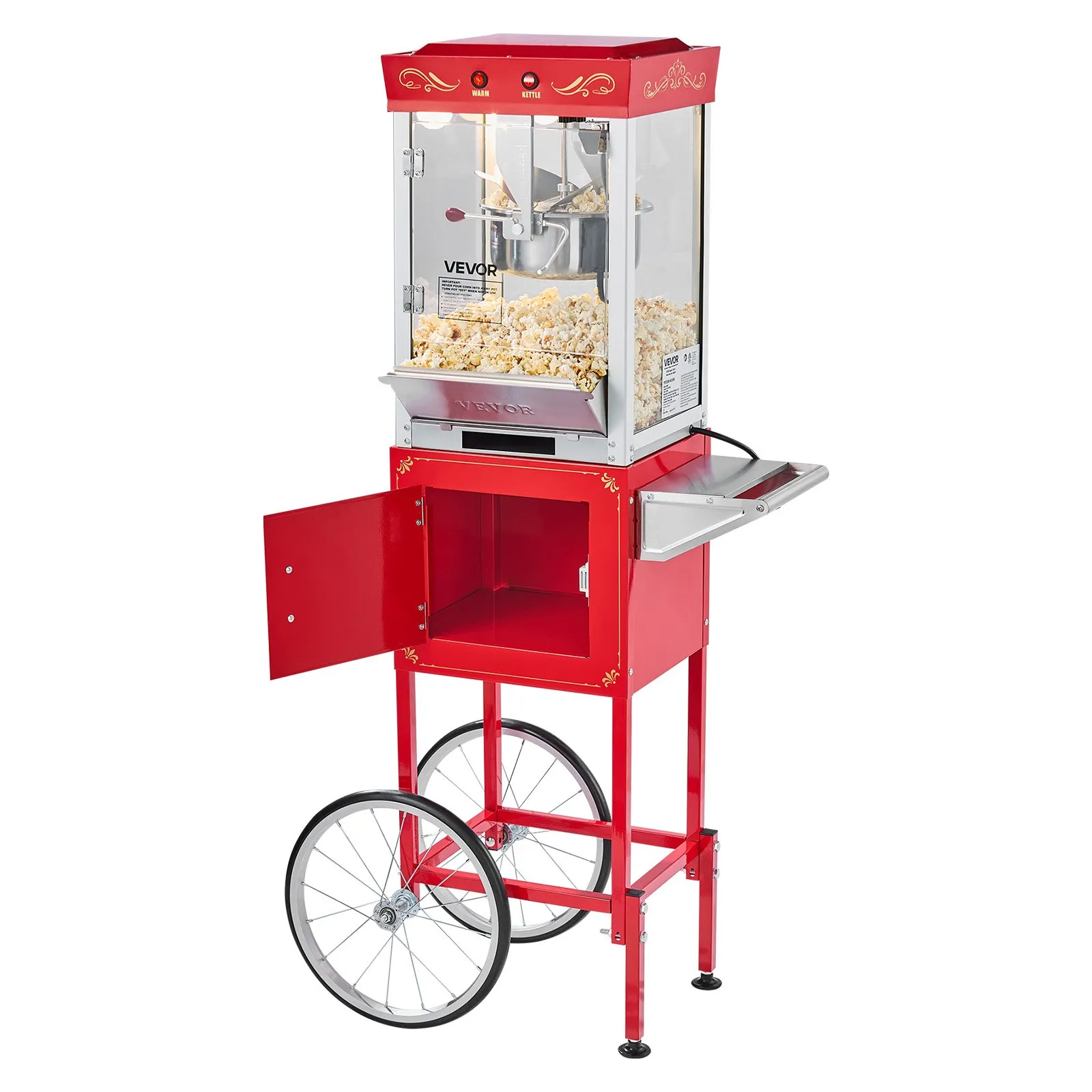 Štýlový stroj na popcorn s vozíkom — červený, 800 W – Obrázok 4