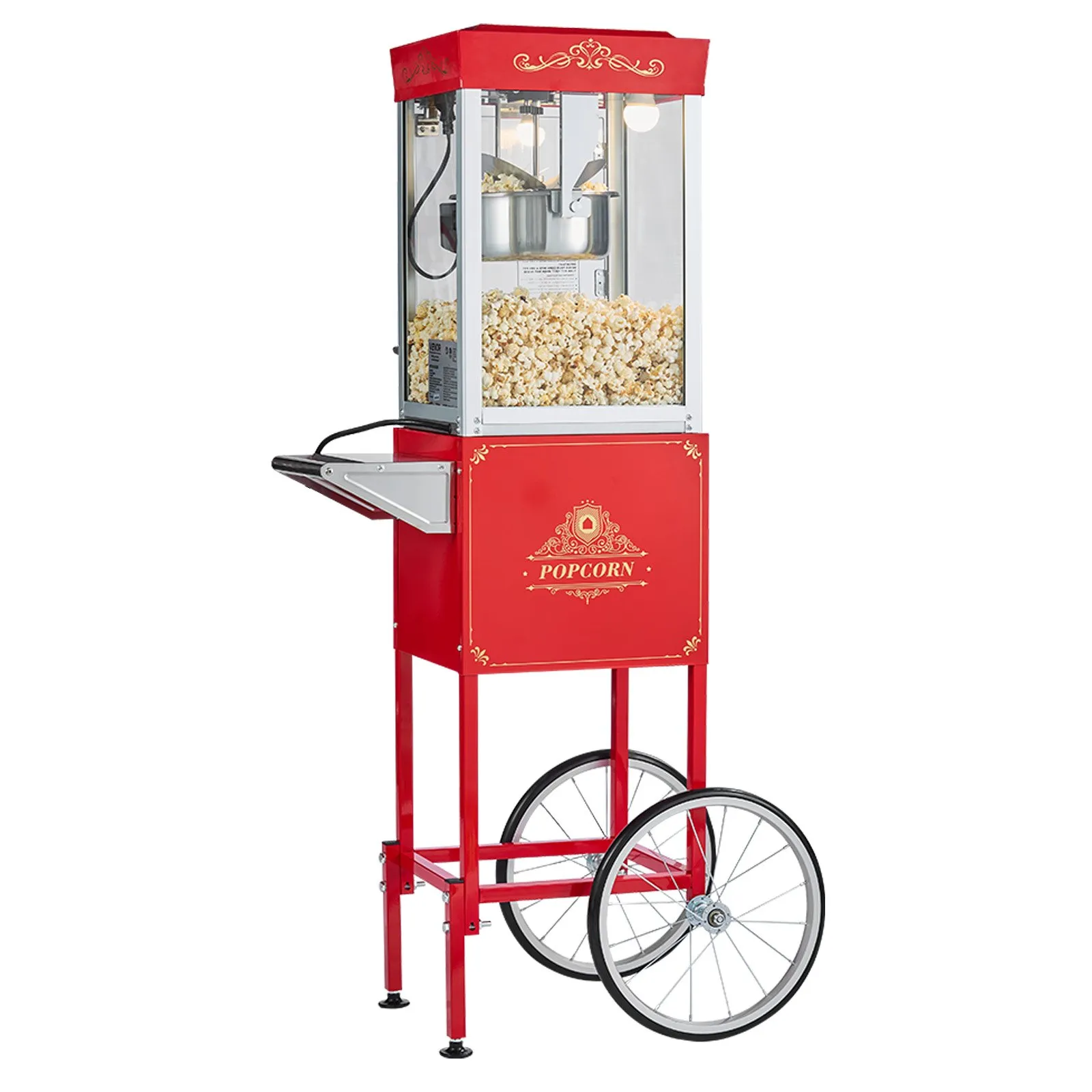 Štýlový stroj na popcorn s vozíkom — červený, 800 W – Obrázok 3
