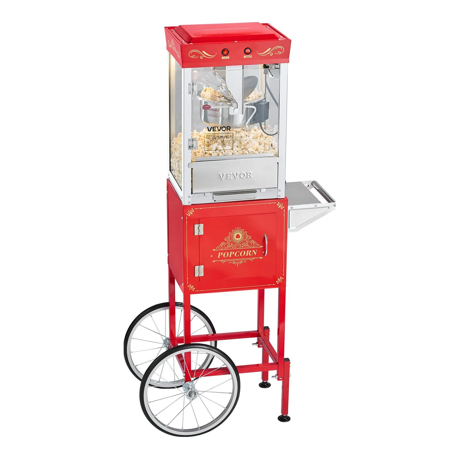 Štýlový stroj na popcorn s vozíkom — červený, 800 W – Obrázok 5