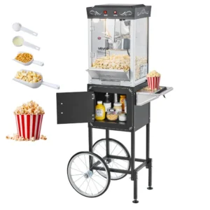 Štýlový stroj na popcorn s vozíkom — čierny, 800 W