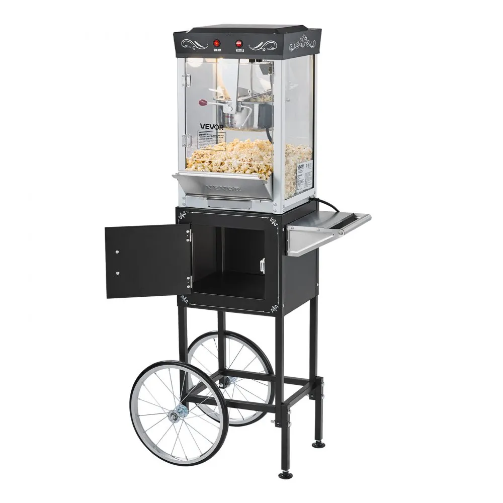 Štýlový stroj na popcorn s vozíkom — čierny, 800 W – Obrázok 4