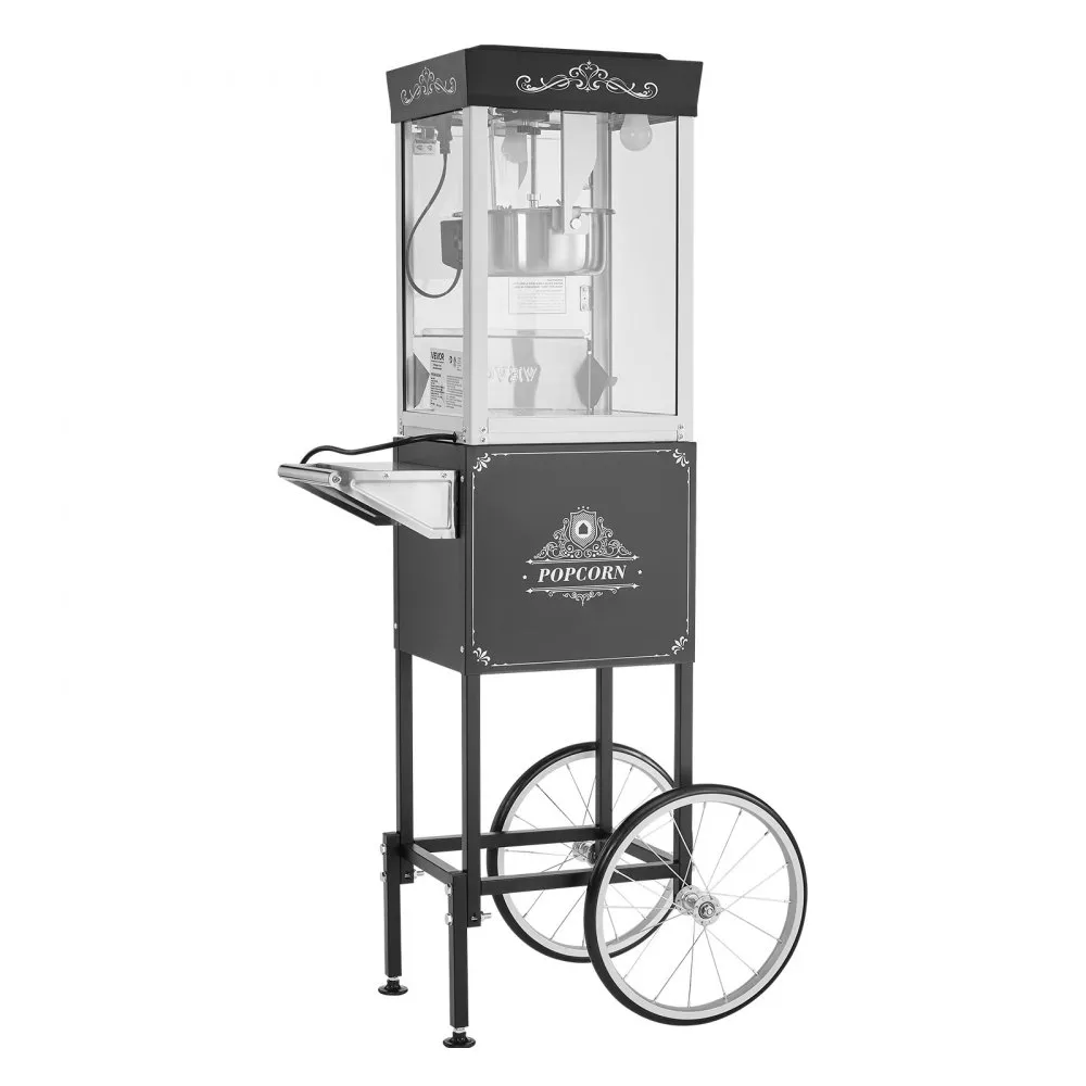 Štýlový stroj na popcorn s vozíkom — čierny, 800 W – Obrázok 3