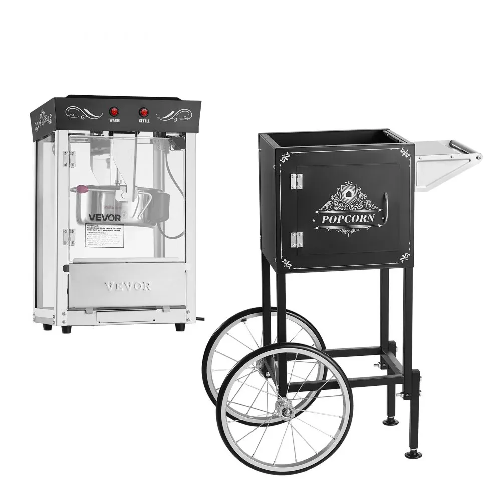 Štýlový stroj na popcorn s vozíkom — čierny, 800 W – Obrázok 2