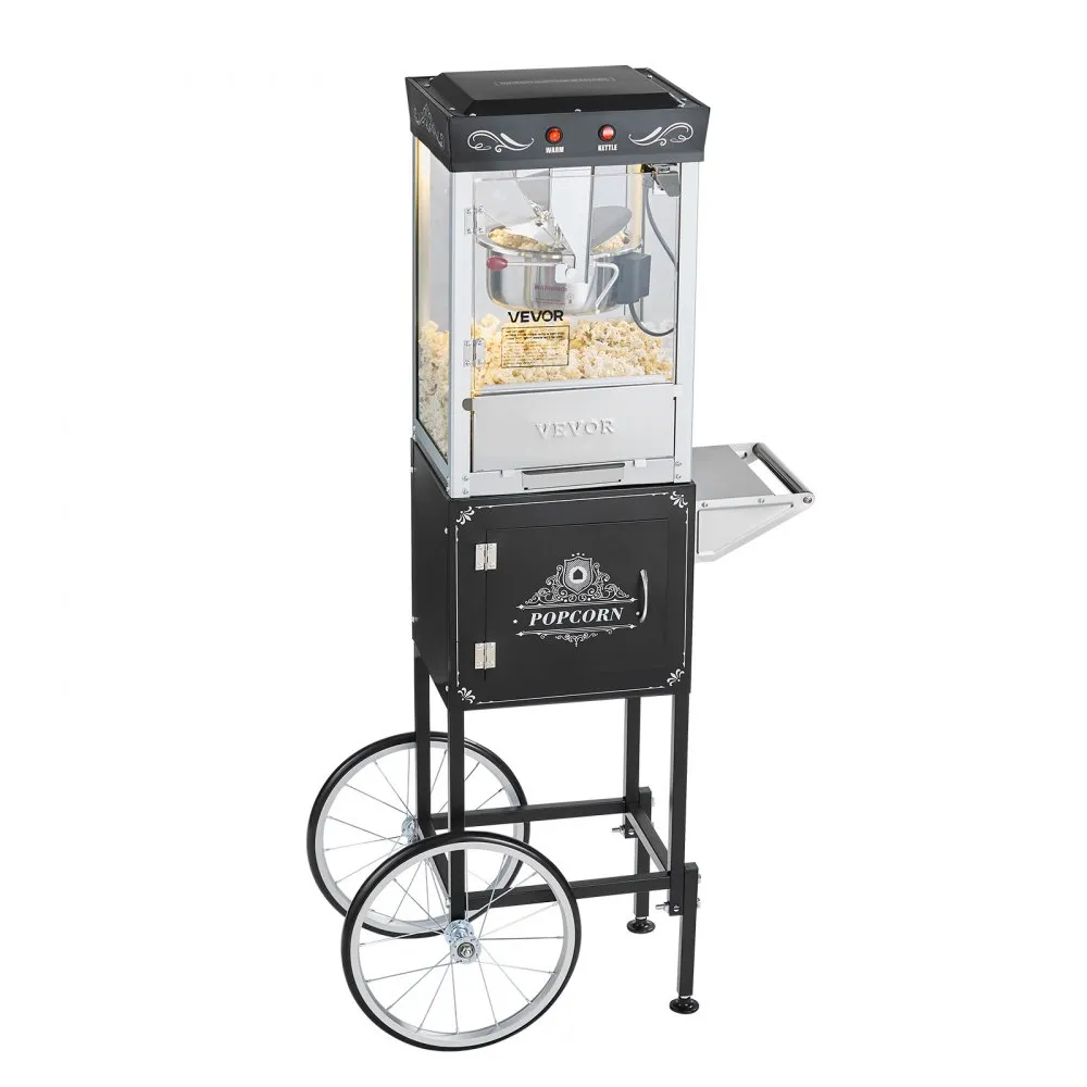 Štýlový stroj na popcorn s vozíkom — čierny, 800 W – Obrázok 5