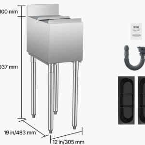 Nerezová nádoba na ľad - 28 l, zásobník pod kuchynskú linku, 305 x 483 x 937 mm, s posuvným vekom, nastaviteľné guľové nožičky, strieborná