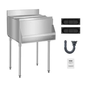 Nerezová nádoba na ľad - 61,6 l, zásobník pod pult, 610 x 614 x 930 mm, chladiaci box, s posuvným vekom, nastaviteľné guľové nožičky, chladiaci vozík do baru a reštaurácie, strieborná
