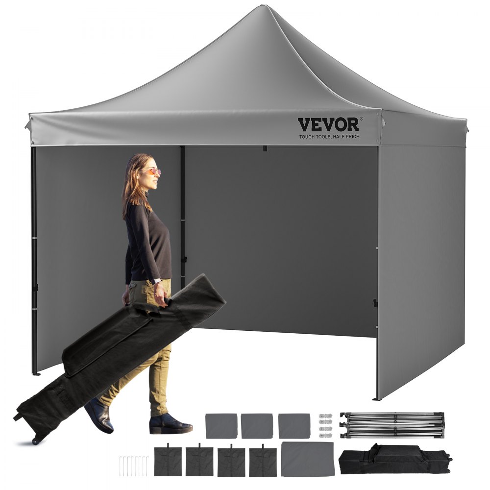 Skladací párty altánok — 3m x 3m x 320cm, 500D PU strieborná látka s úložným vreckom pre 6-8 osôb