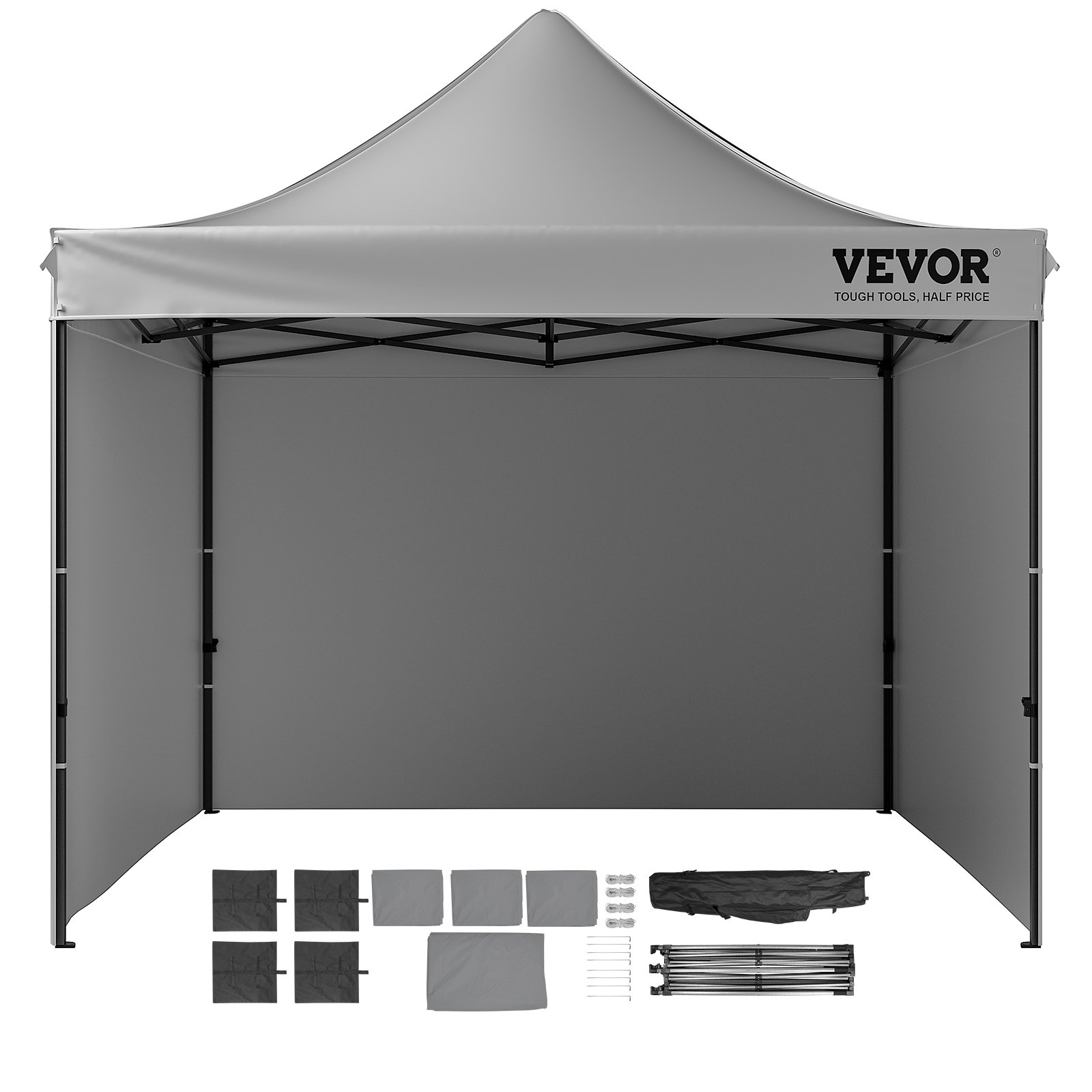 Skladací párty altánok — 3m x 3m x 320cm, 500D PU strieborná látka s úložným vreckom pre 6-8 osôb – Obrázok 5