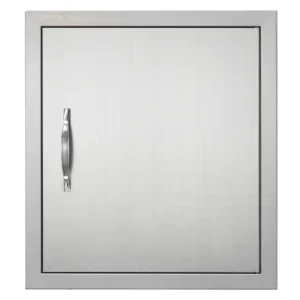 Nerezové prístupové dvierka - jednoduché, zapustené, zvislé nástenné, s úchytkou a hákom, rozmery 457 x 508 mm, pre grilovací ostrovček, stanicu a vonkajšiu skrinku