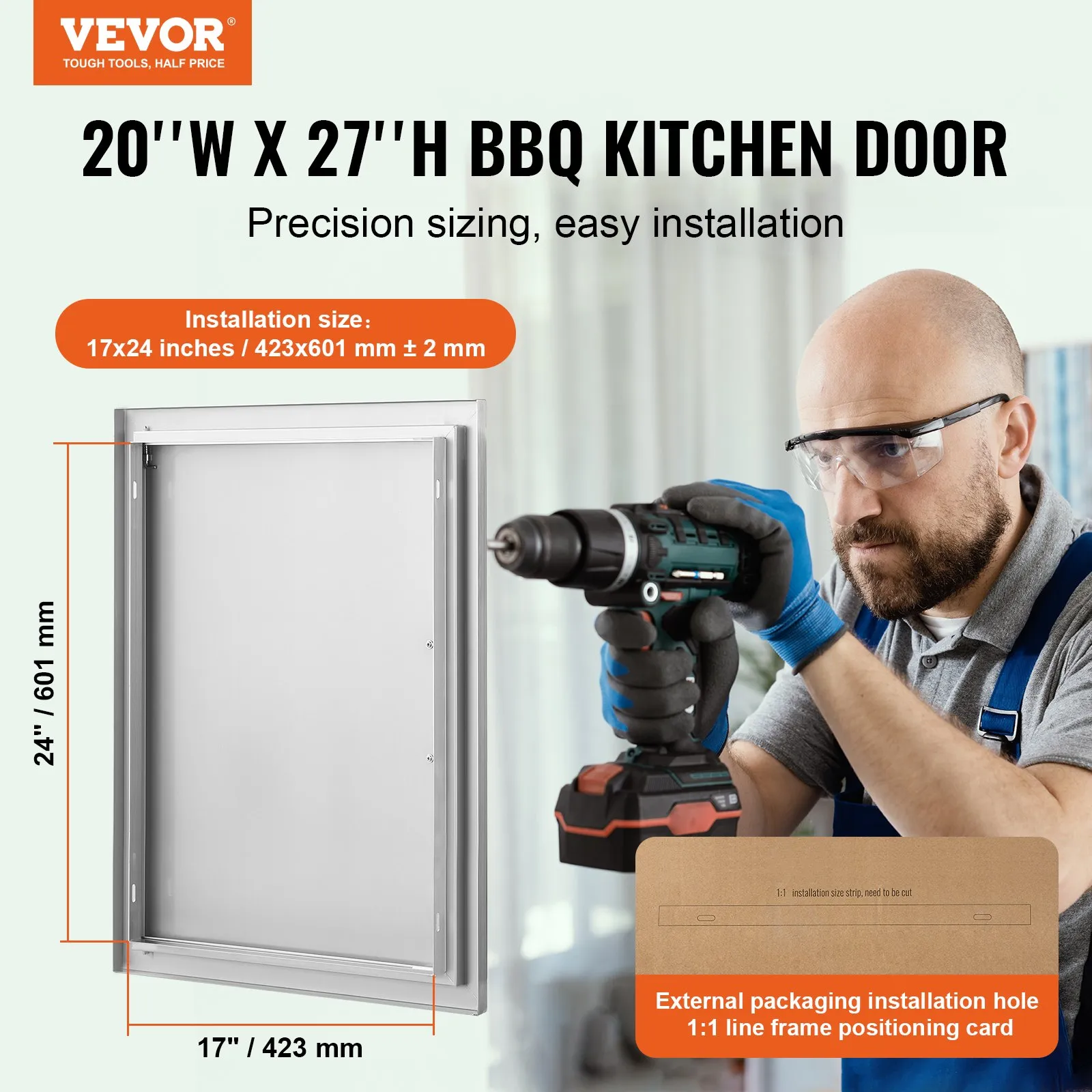 Nerezové prístupové dvierka - jednoduché, zapustené, zvislé nástenné, s úchytkou, rozmery 508 x 686 mm, pre grilovací ostrovček, stanicu a vonkajšiu skrinku – Obrázok 6