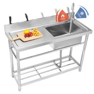 Nerezový voľne stojaci drez – rozmer 500 x 330 x 220 mm, vrátane pracovnej batérie a nôh, komerčné využitie pre garáž, reštauráciu, práčovňu