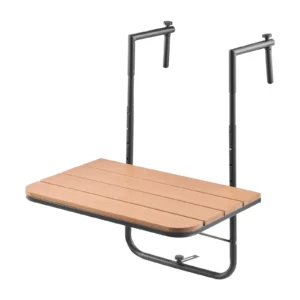 Skladací závesný balkónový stôl – na vonkajšie zábradlie, rozmer 595x400 mm, 4-stupňové nastavenie pre zábradlia od 2,54 do 21 cm, servírovací stôl na terasu a verandu