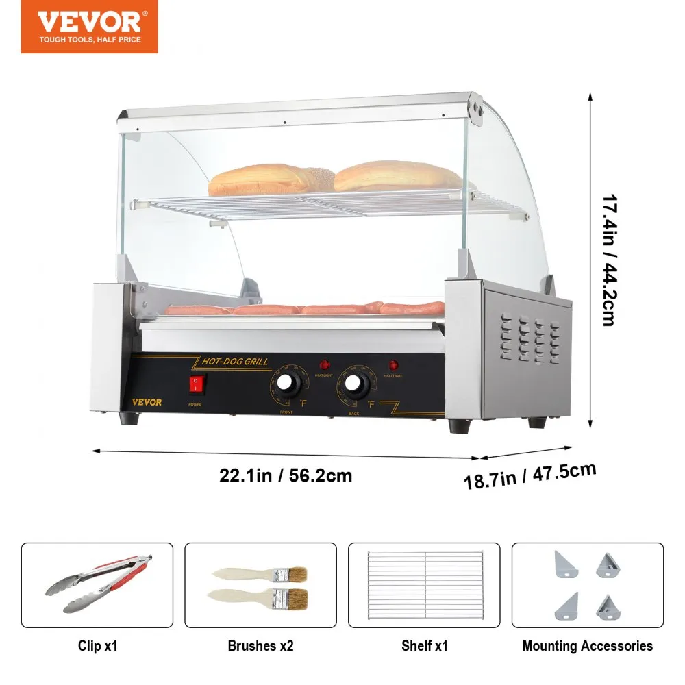 Výkonný valčekový gril na hotdogy — 11 valčekov, 2,2 kW – Obrázok 7