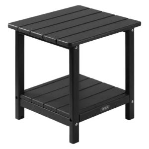 Čierny plastový príručný stolík – záhradný stôl z HDPE, balkónový s 2 policami, nočný, konferenčný alebo dekoratívny stolík, rozmer 45x38x44 cm, vhodný na terasu, k bazénu, na pláž, verandu alebo do záhrady