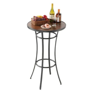 Okrúhly barový stôl – bistro stôl na stojato, kuchynský, pultový alebo párty stôl s kovovým rámom, rozmer 600 x 600 x 1000 mm, záhradný nábytok na balkón, záhradu alebo k bazénu