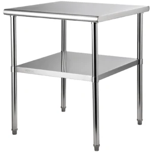 Nerezový pracovný stôl - komerčný, dvojúrovňový, demontážny, cateringový, rozmery 76,2 x 76,2 x 91,4 cm, nosnosť 226 kg + 136 kg, kuchynský nábytok