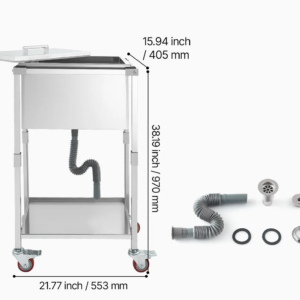Nerezová nádoba na ľad - 31 l, komerčný chladiaci box na kolieskach, rolovateľný chladič, 553 x 405 x 970 mm, na vonkajšie použitie, s poličkou, do záhrady a na terasu