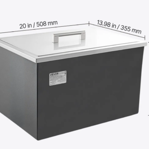 Nerezová nádoba na ľad - 30 l, komerčný vkladací chladiaci box, 508 x 355 x 342 mm, s vekom, na vonkajšie použitie, na studené víno a pivo, vrátane sady odtokových rúrok