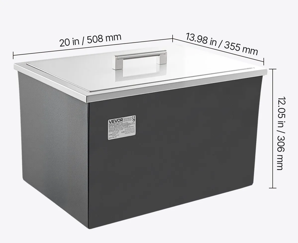 Nerezová nádoba na ľad - 30 l, komerčný vkladací chladiaci box, 508 x 355 x 342 mm, s vekom, na vonkajšie použitie, na studené víno a pivo, vrátane sady odtokových rúrok