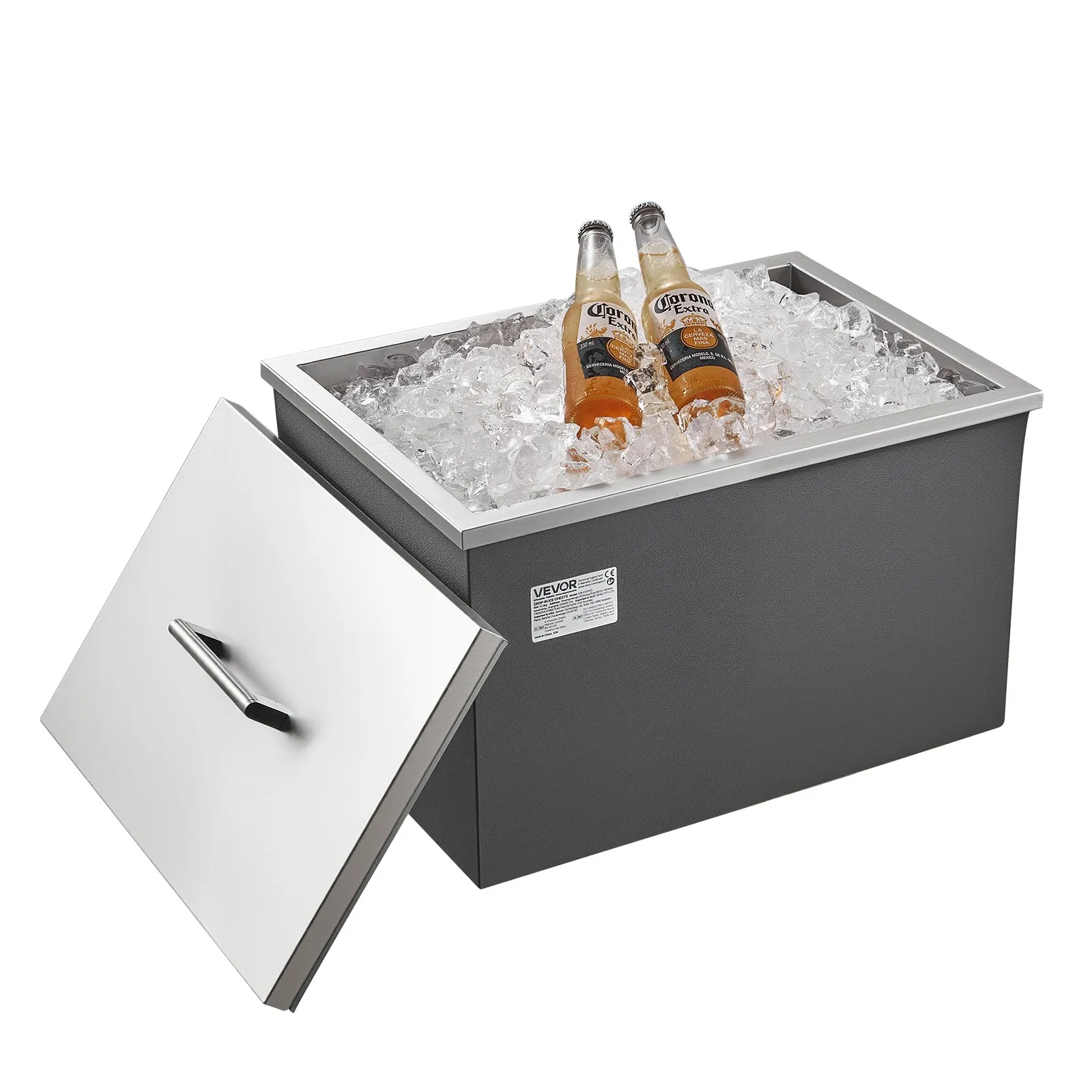 Nerezová nádoba na ľad - 30 l, komerčný vkladací chladiaci box, 508 x 355 x 342 mm, s vekom, na vonkajšie použitie, na studené víno a pivo, vrátane sady odtokových rúrok – Obrázok 7
