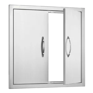 Nerezové prístupové dvierka - dvojité, zapustené, zvislé nástenné, s úchytkami, rozmery 660 x 609 mm, pre grilovací ostrovček, stanicu a vonkajšiu skrinku