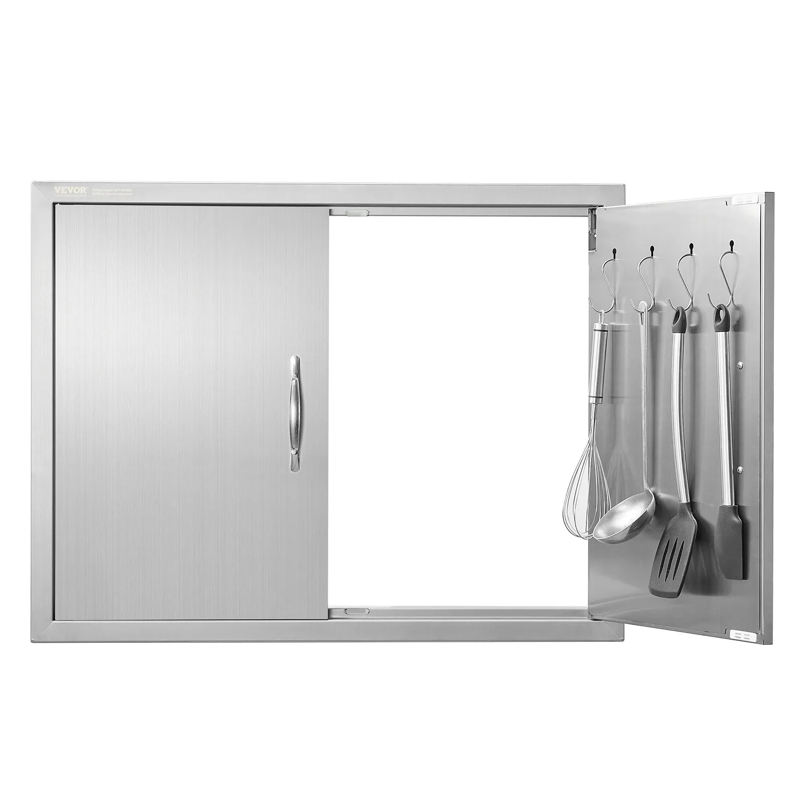 Nerezové prístupové dvierka - dvojité, dvojstenné, zapustené, zvislé, s úchytkami a háčikmi, rozmery 787 x 609 mm, pre grilovací ostrovček, stanicu a vonkajšiu skrinku