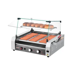 Výkonný valčekový gril na hotdogy — s integrovaným ohrievačom žemlí, 2,2 kW