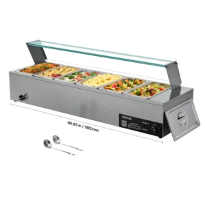Profesionálny vodný kúpeľ — pre 6 nádob GN 1/3, sklenený kryt, 1,5 kW