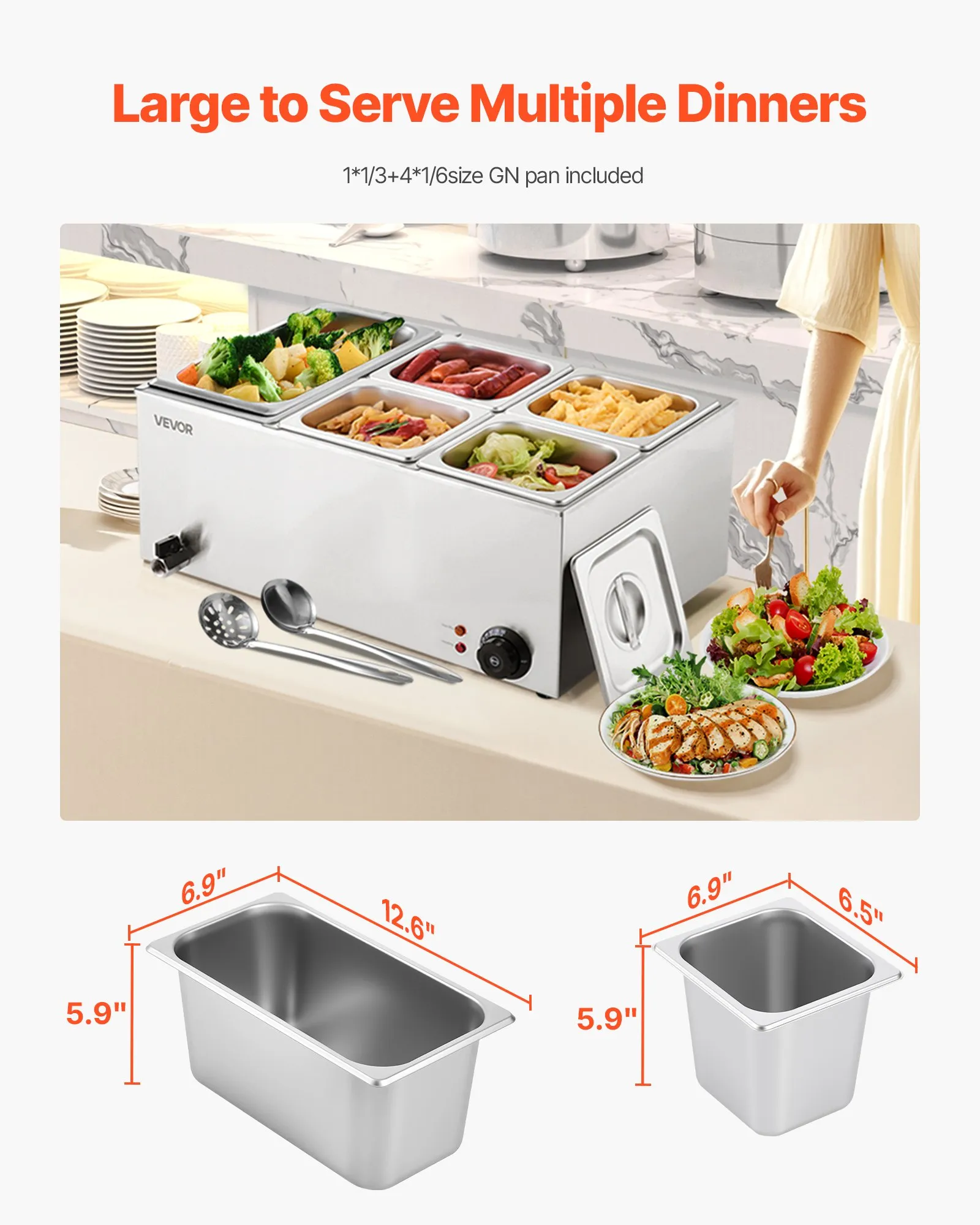 Gastro ohrievač jedla Bain Marie — objem 14,5 l, usporiadanie 1x1/3 + 4x1/6 – Obrázok 6