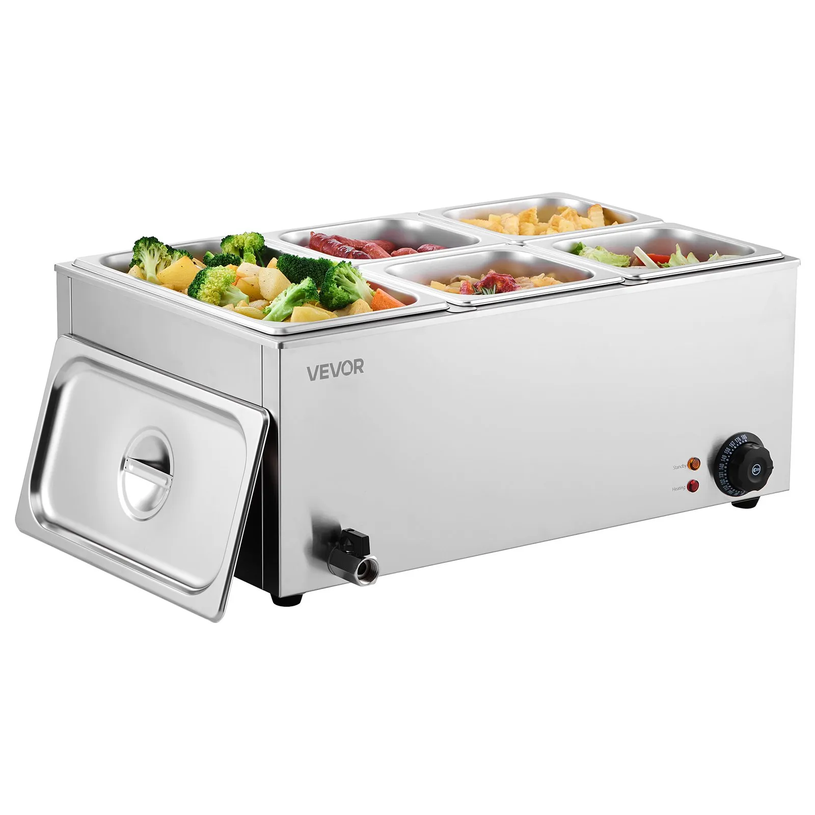 Gastro ohrievač jedla Bain Marie — objem 14,5 l, usporiadanie 1x1/3 + 4x1/6 – Obrázok 3